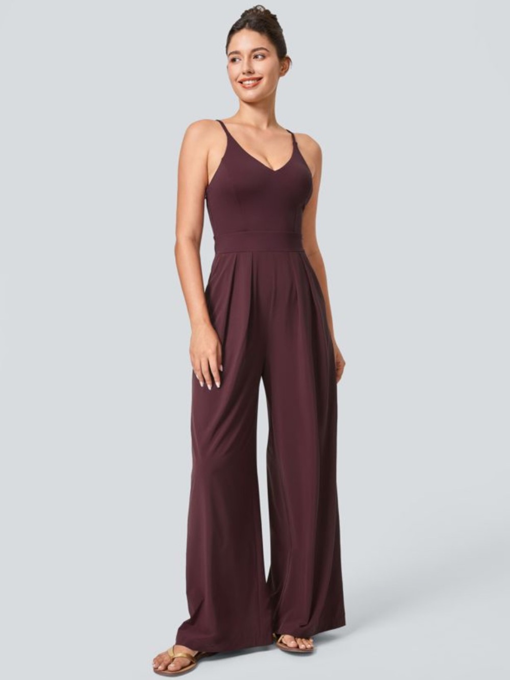 Halara Breezeful Amaranth Burgundy Wine Red Backless Wide Leg Jumpsuit Petite M